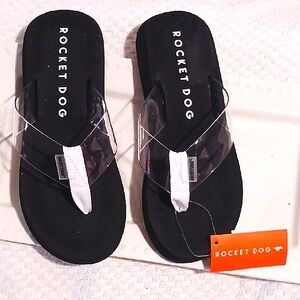 Rocket Dog Black Flip Flop Sandals with Clear Straps 10  Awesome! 🏖🏝🛝